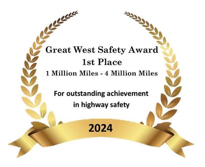 Great west safety award 1st place for outstanding achievement in highway safety 2024