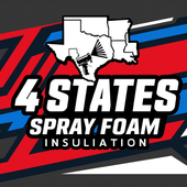 Logo for 4 States Spray Foam Insulation, featuring a map of four states and spray foam gun.