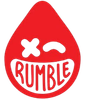 A red rumble logo with a smiley face on it