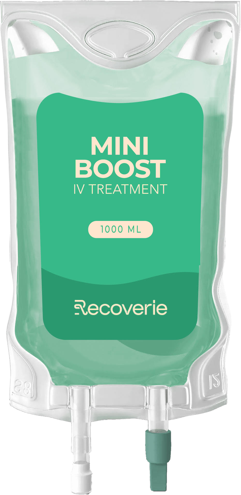 A bag of mini boost iv treatment is shown on a white background.