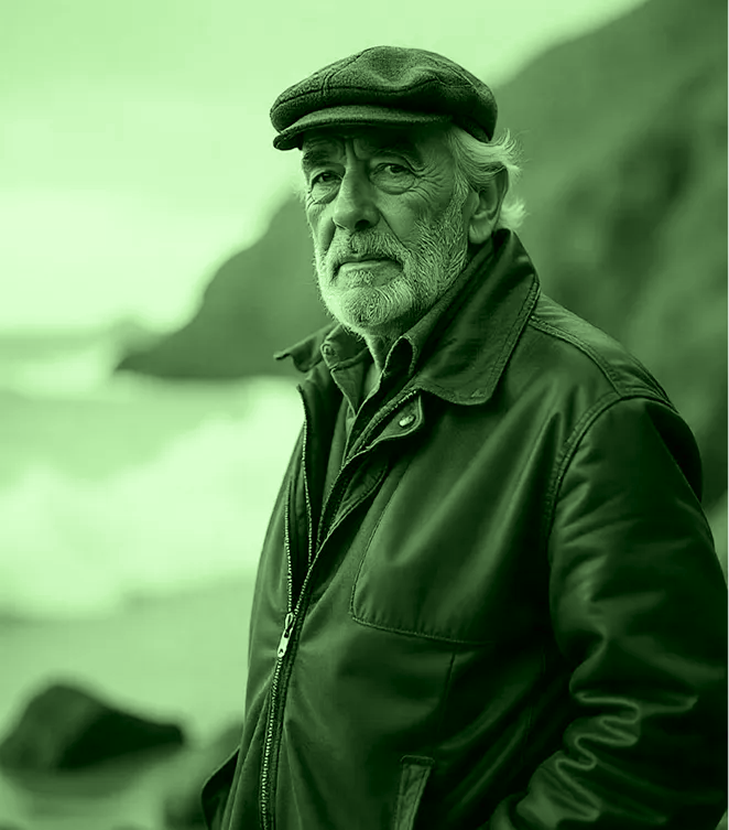A man with a beard wearing a hat and a leather jacket