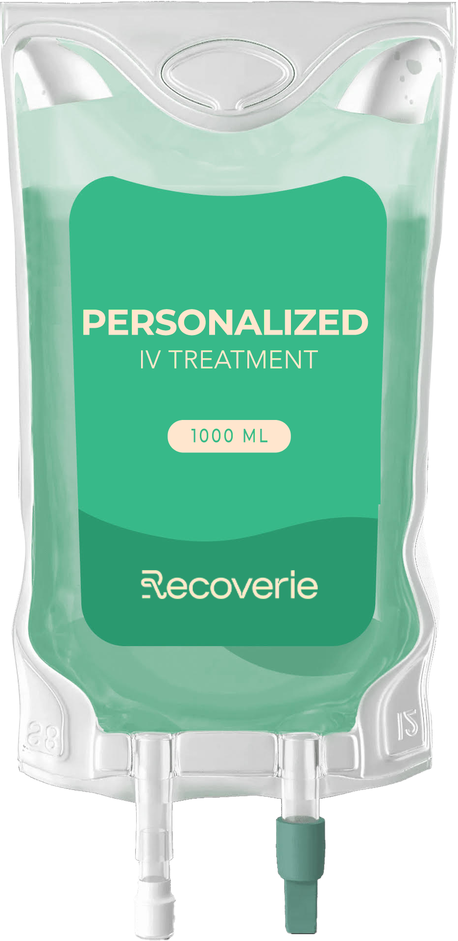 A bag of personalized iv treatment is sitting on a table.