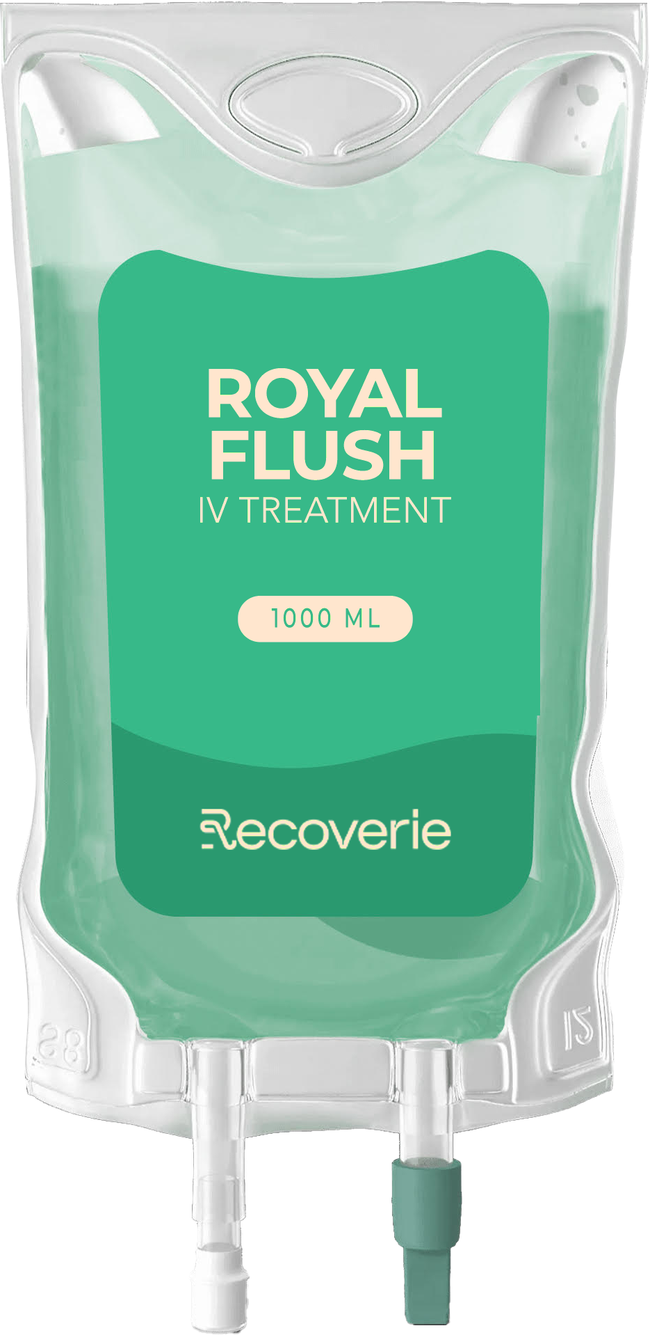 A bag of royal flush iv treatment is shown on a white background.