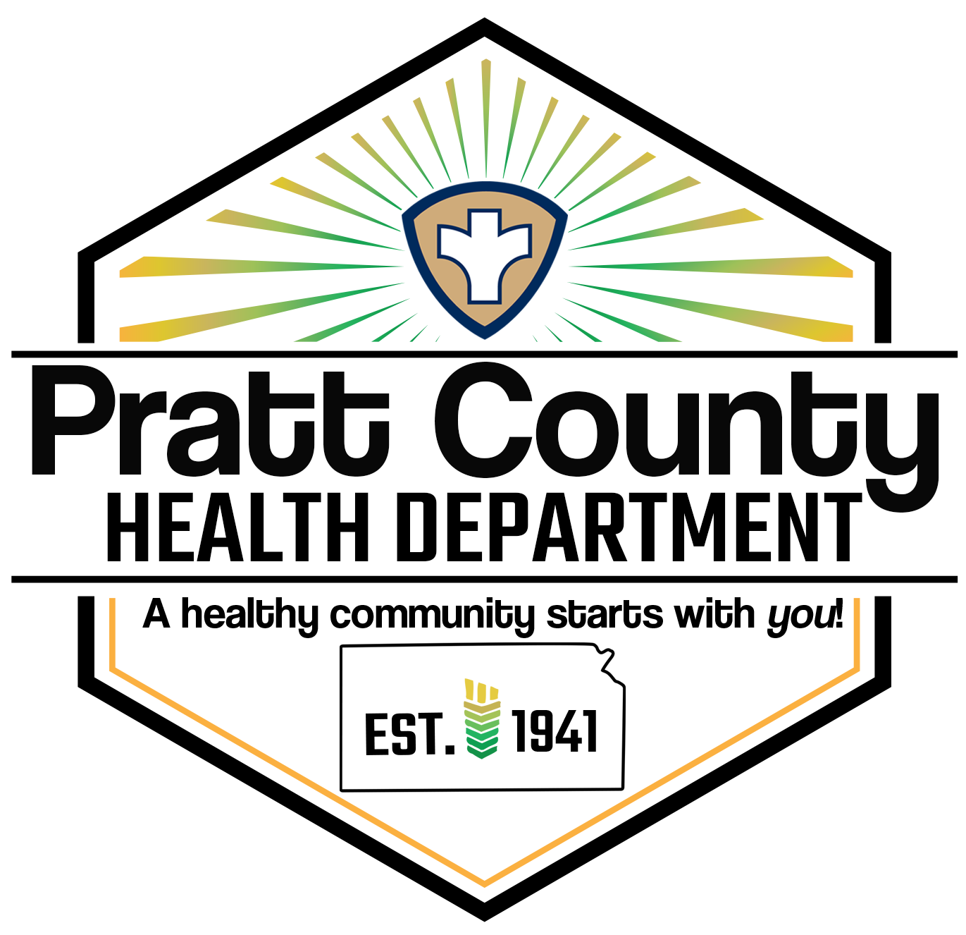 The pratt county health department logo is a healthy community starts with you !