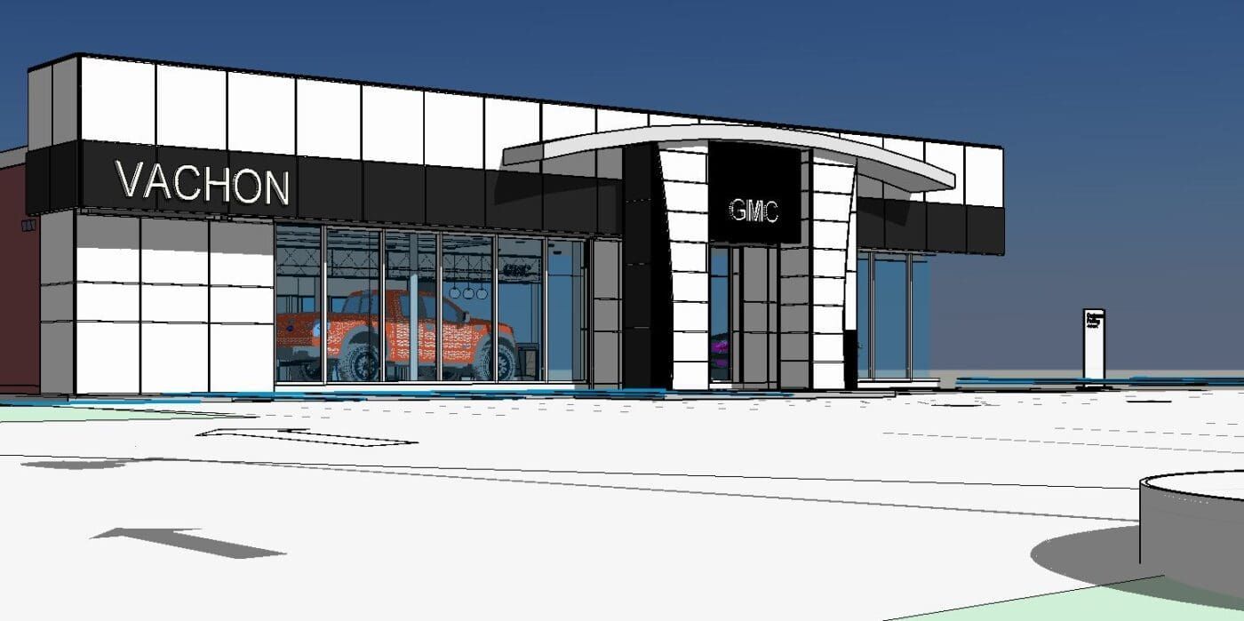 Exterior view of a car dealership, Vachon.