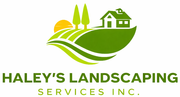 Haley’s Landscaping Services Inc. logo with green leaf, house, sun, and trees