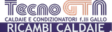Logo &ldquo;Tecno&rdquo; con testo &ldquo;Caldaie e condizionatori f.lli Gallo&rdquo; e &ldquo;Ricambi caldaie&rdquo; in viola e arancione.