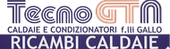 Logo &ldquo;Tecno&rdquo; con testo &ldquo;Caldaie e condizionatori f.lli Gallo&rdquo; e &ldquo;Ricambi caldaie&rdquo; in viola e arancione.