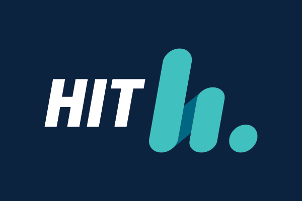 HIT FM logo reversed on navy background