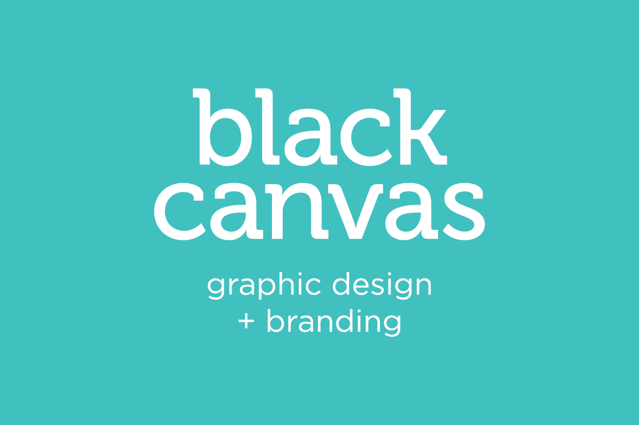 Black Canvas Graphic Design + Brand logo reversed on teal background