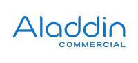 The blue logo for Aladdin Commercial featuring the brand name in a modern sans-serif font.