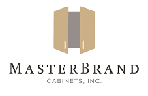The logo for MasterBrand Cabinets, Inc., featuring two tan cabinet doors and the company name in black and gray text.