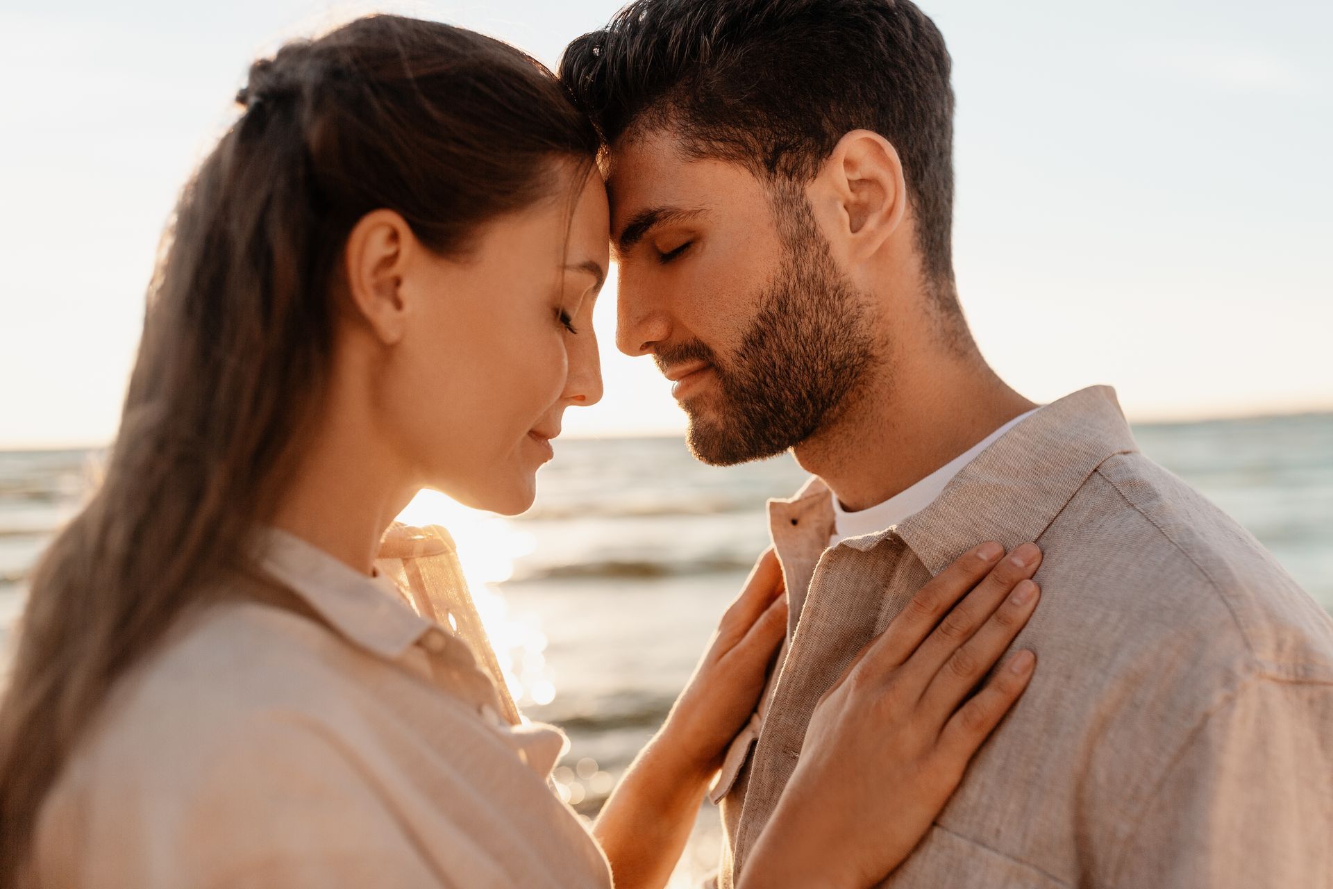 Couple with foreheads touching