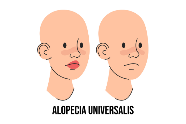 A cartoon illustration of a person with alopecia universalis