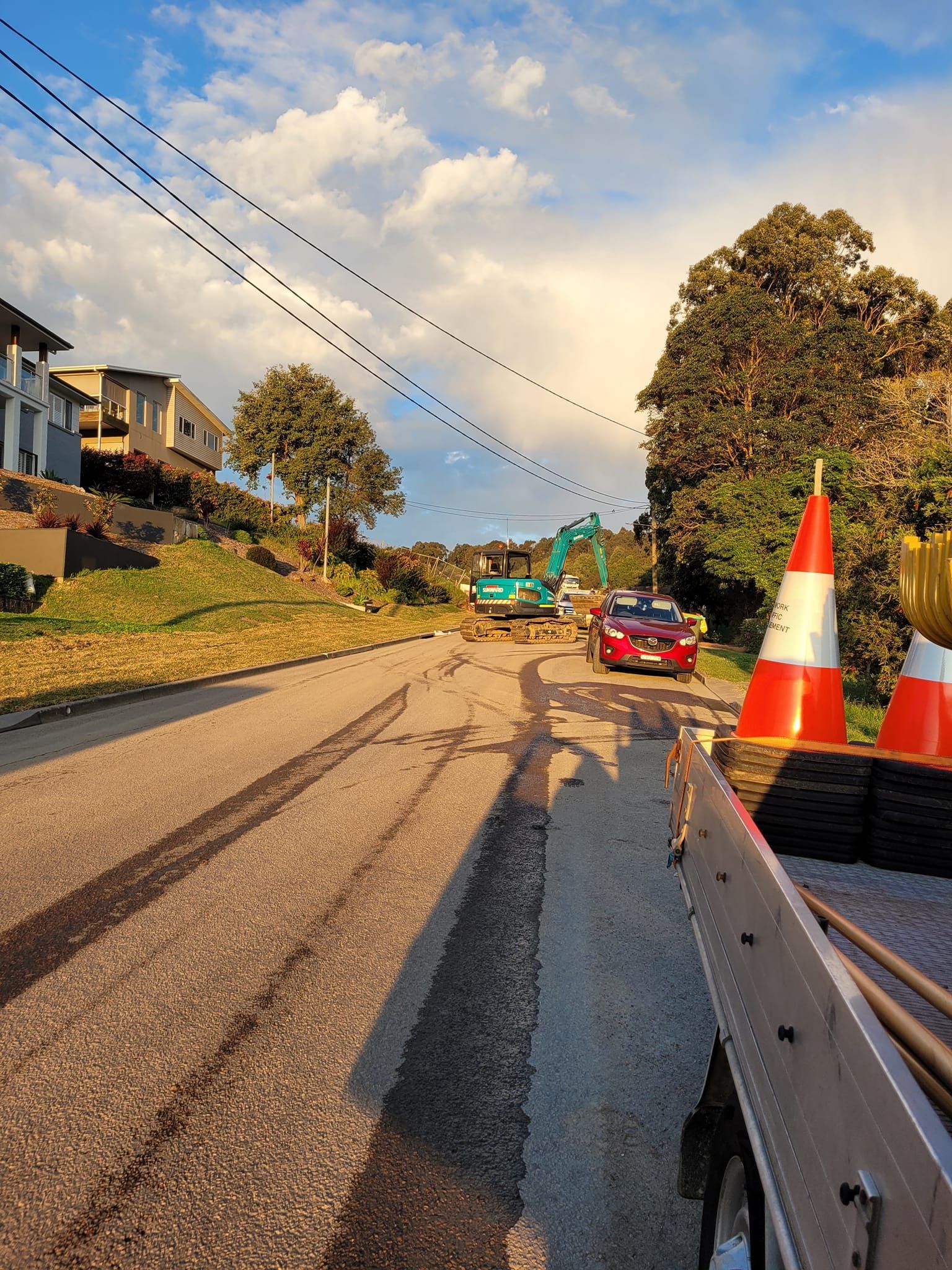 Construction Equipment In Suburban Street — Comprehensive Traffic Management in Newcastle, NSW