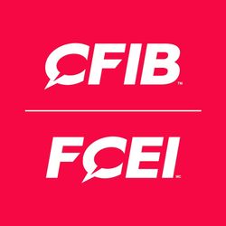 A logo for cfib and fcei on a red background