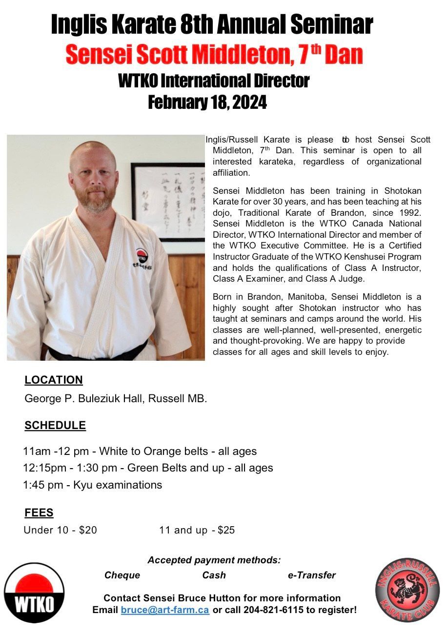 a man in a karate uniform is on a poster for a seminar