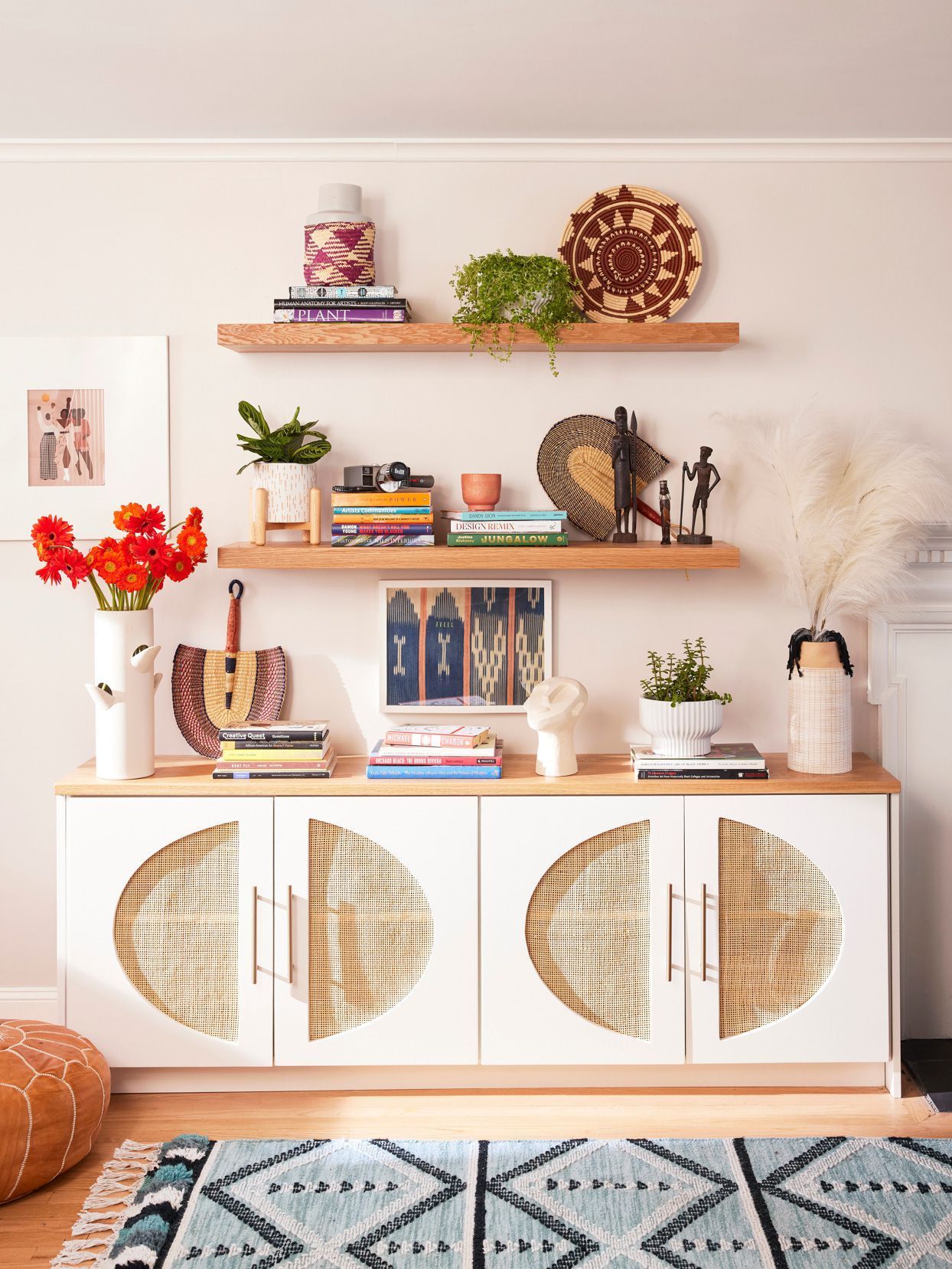 living room artistic shelves decor books