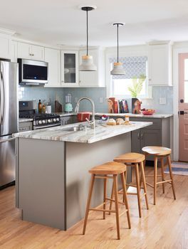 pastel cheery kitchen light wood floor