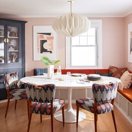 pastel pink blue orange eclectic banquette