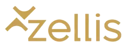 Zellis logo in gold text with stylized abstract emblem above the name