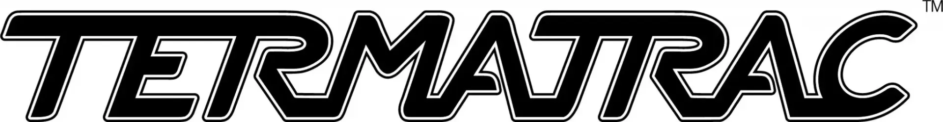 A black and white image of the word termatic