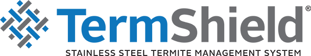 A logo for termshield stainless steel termite management system