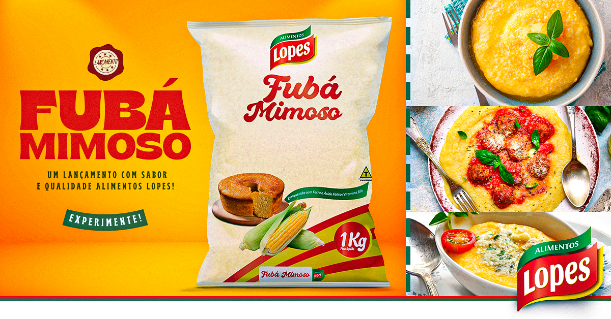 Um saco de fuba mimoso ao lado de uma colagem de fotos de comida.