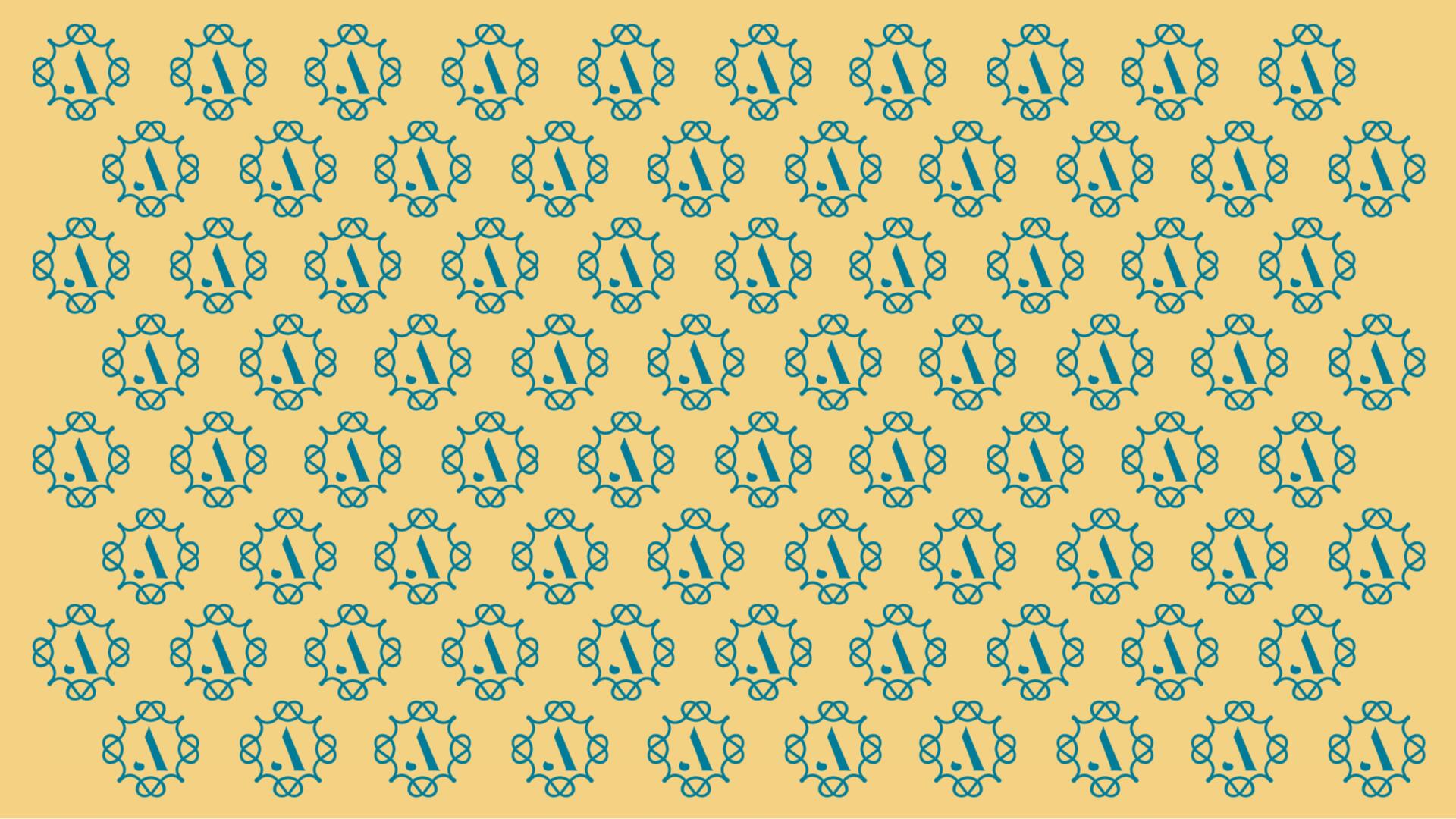 Fundo bege com padrão floral pixelado azul-petróleo repetido.