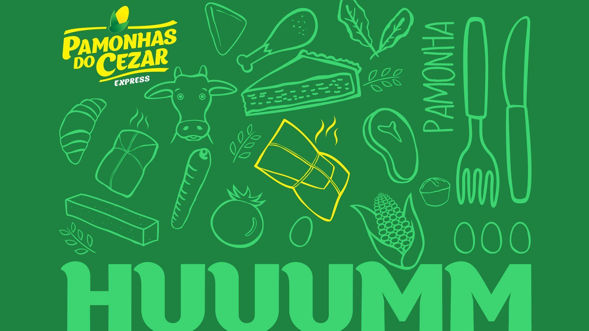 Gráfico verde com ilustrações de alimentos ao redor do texto