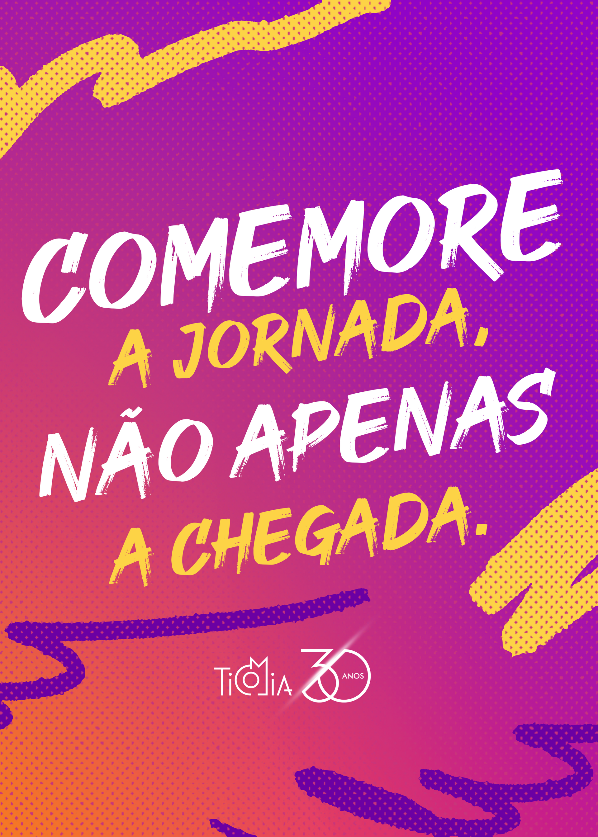 Cartaz roxo e laranja com texto em português: