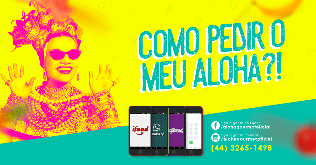 Mulher com fantasia colorida e óculos de sol em fundo amarelo. O texto diz: