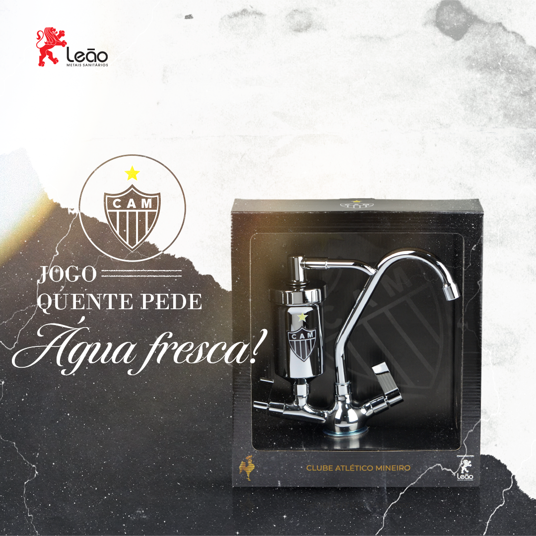 Torneira em caixa de presente, com o logotipo do Atlético Mineiro. O texto diz: