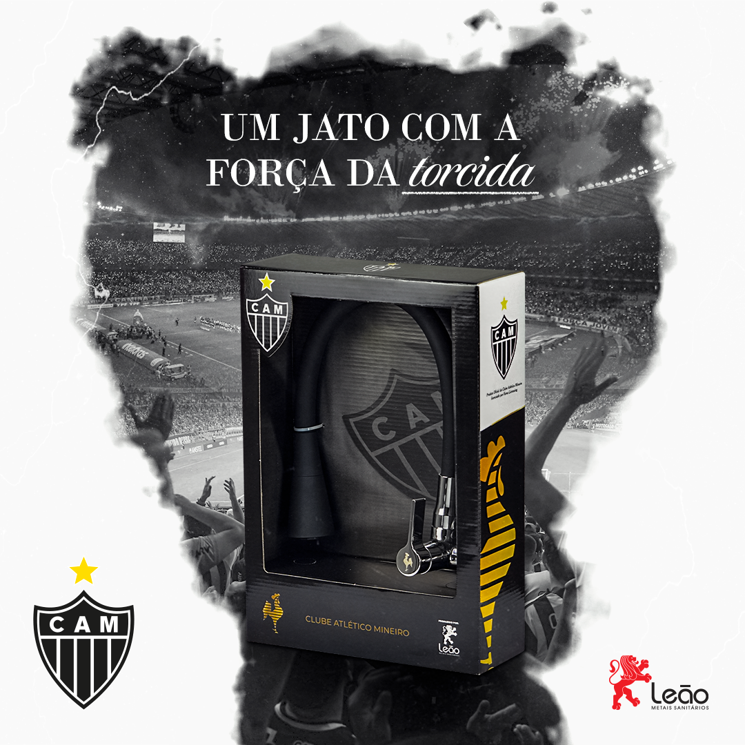 Propaganda em preto e branco de um narguilé. Apresenta uma cena de estádio, uma caixa de narguilé e o escudo do Atlético Mineiro. O texto diz