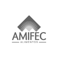 Um logotipo em preto e branco para amifec alimentos.