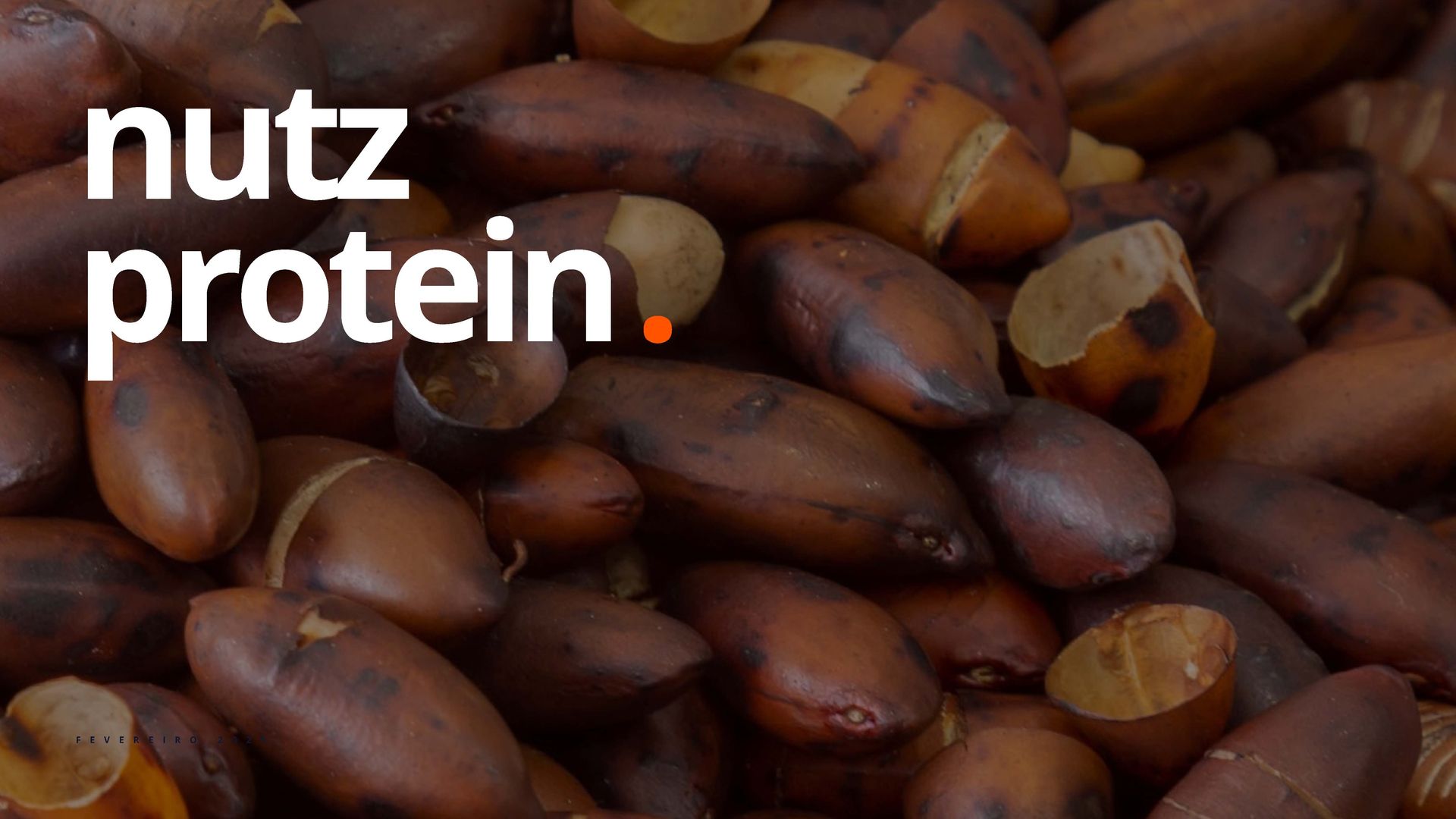 Close de uma pilha de nozes marrons com as palavras