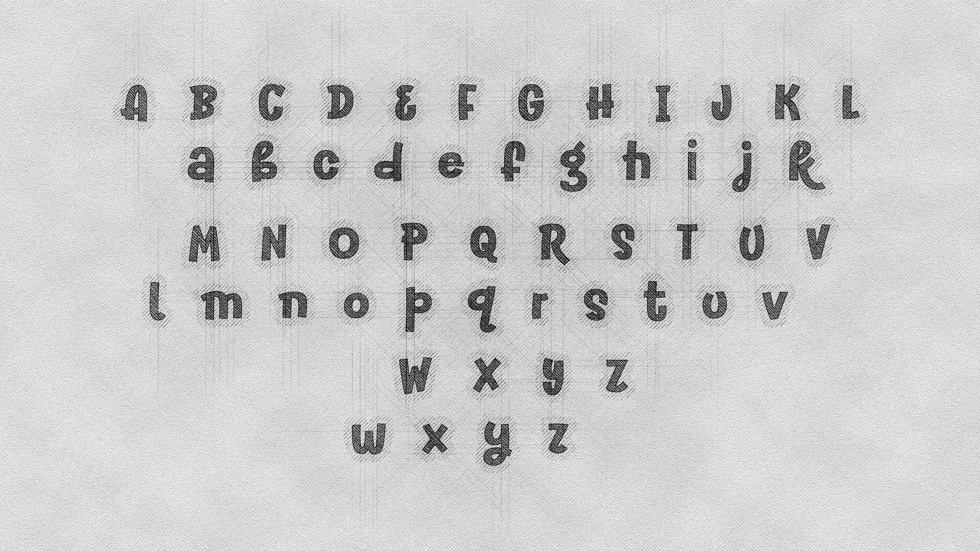 Alfabeto estilo máquina de escrever, letras maiúsculas e minúsculas em fileiras organizadas, dispostas em papel texturizado.