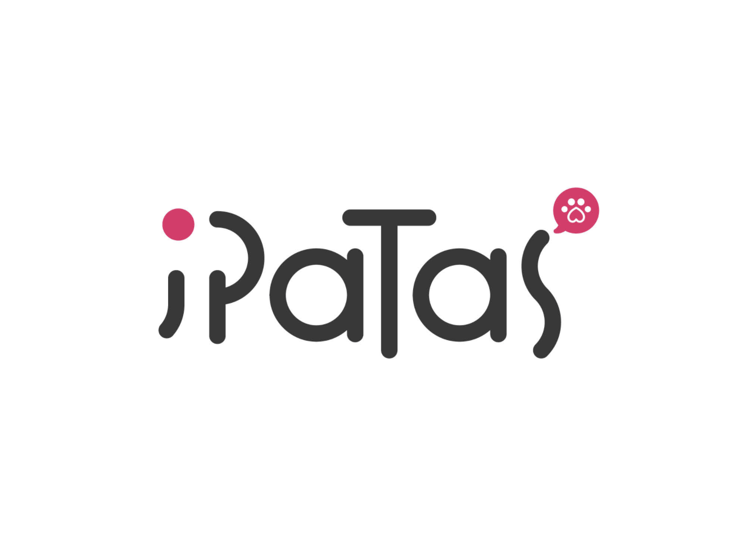 Logotipo para iPatas, com texto com uma pegada estilizada e um ponto em rosa.