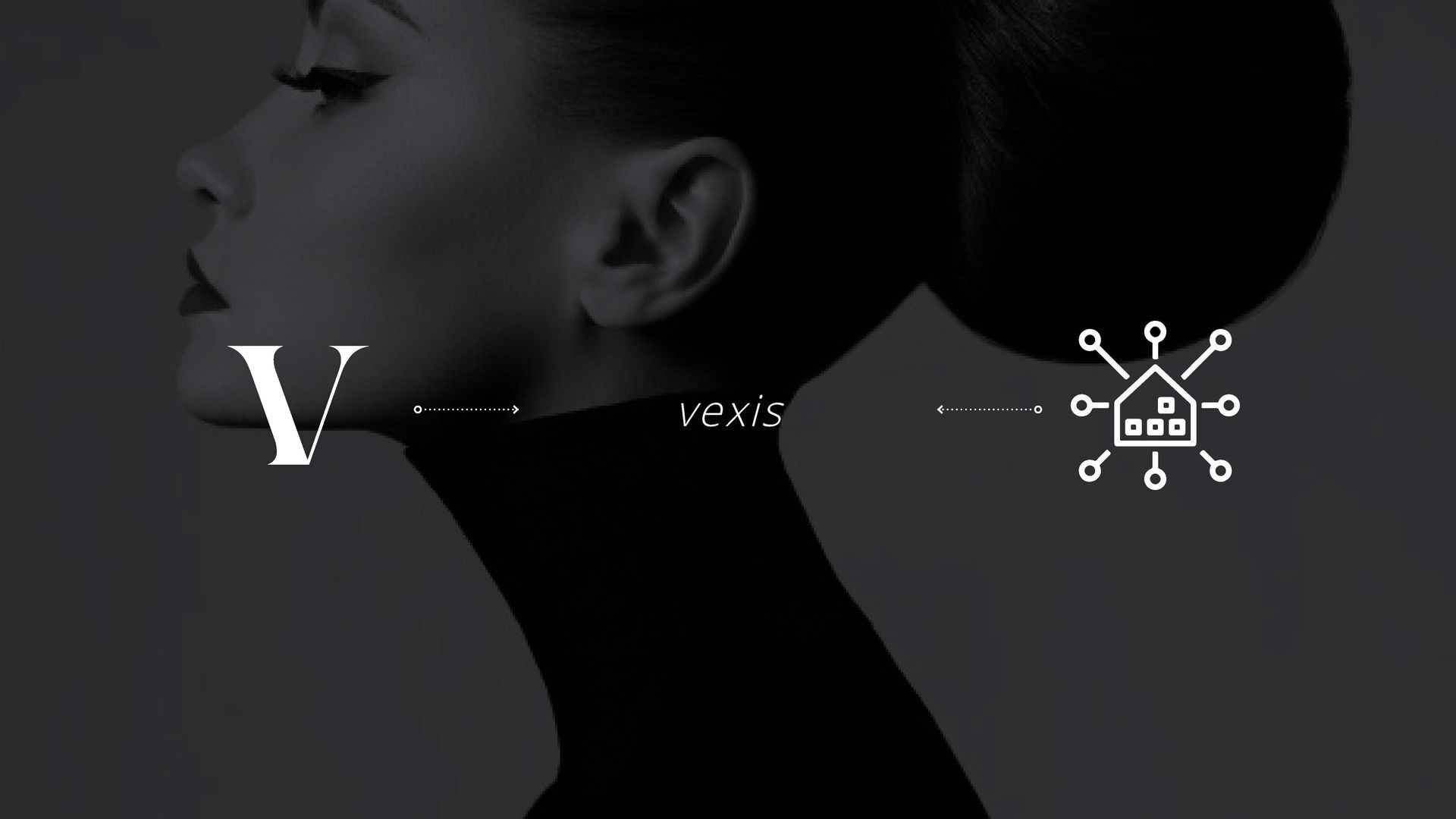 Perfil de mulher em preto e branco, texto estilizado