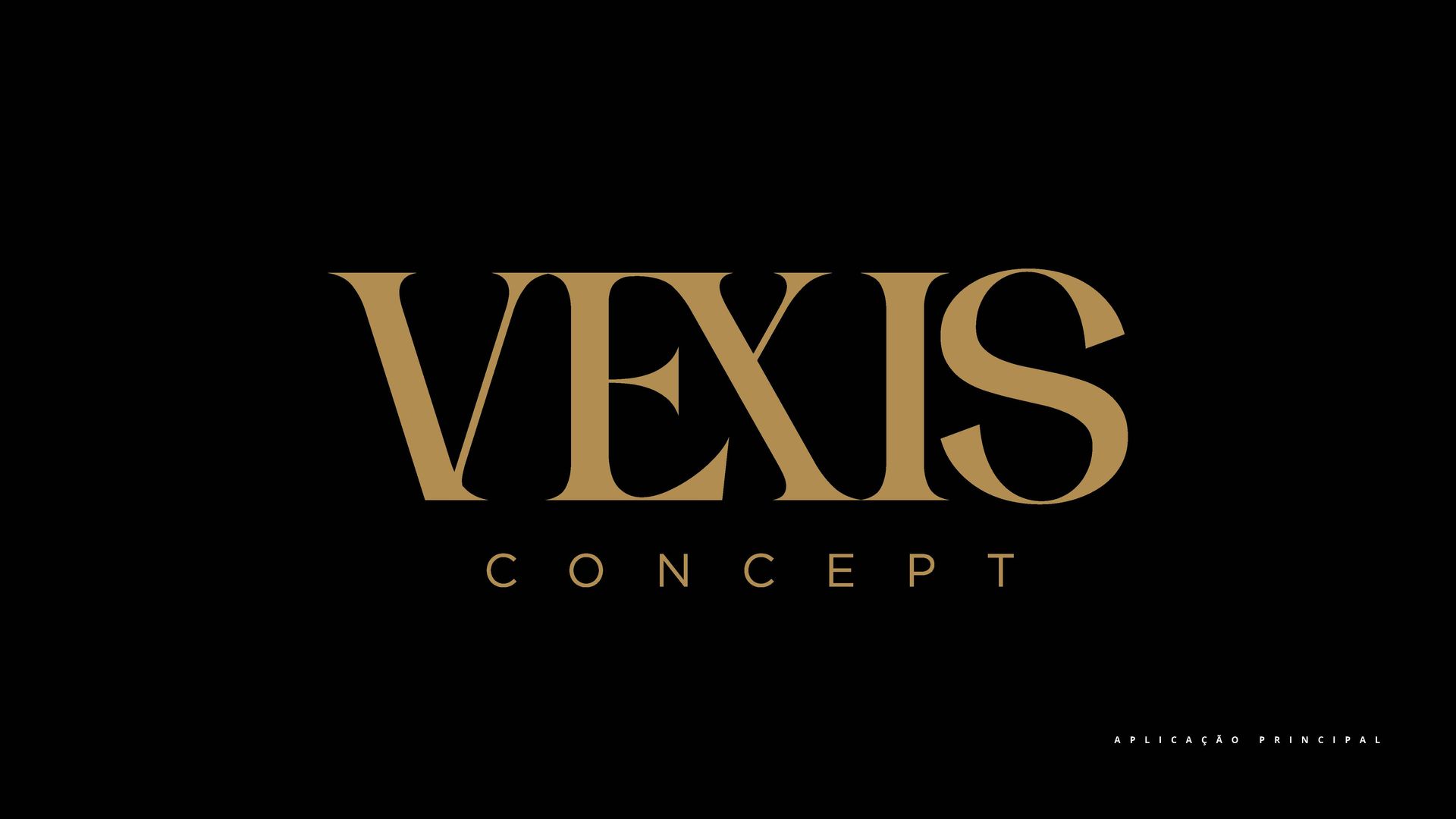 Logotipo da Vexis Concept em dourado sobre fundo preto.