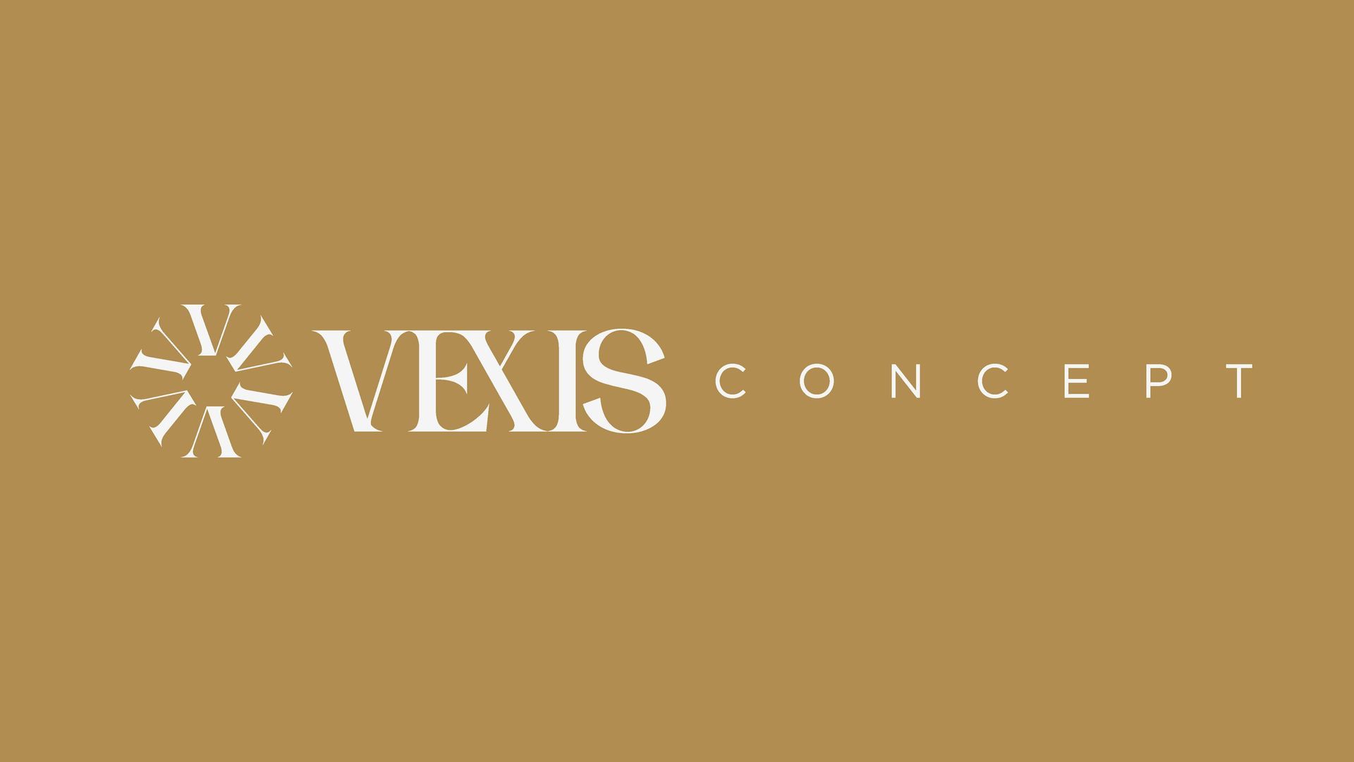 Logotipo da Vexis Concept em fundo dourado. A palavra