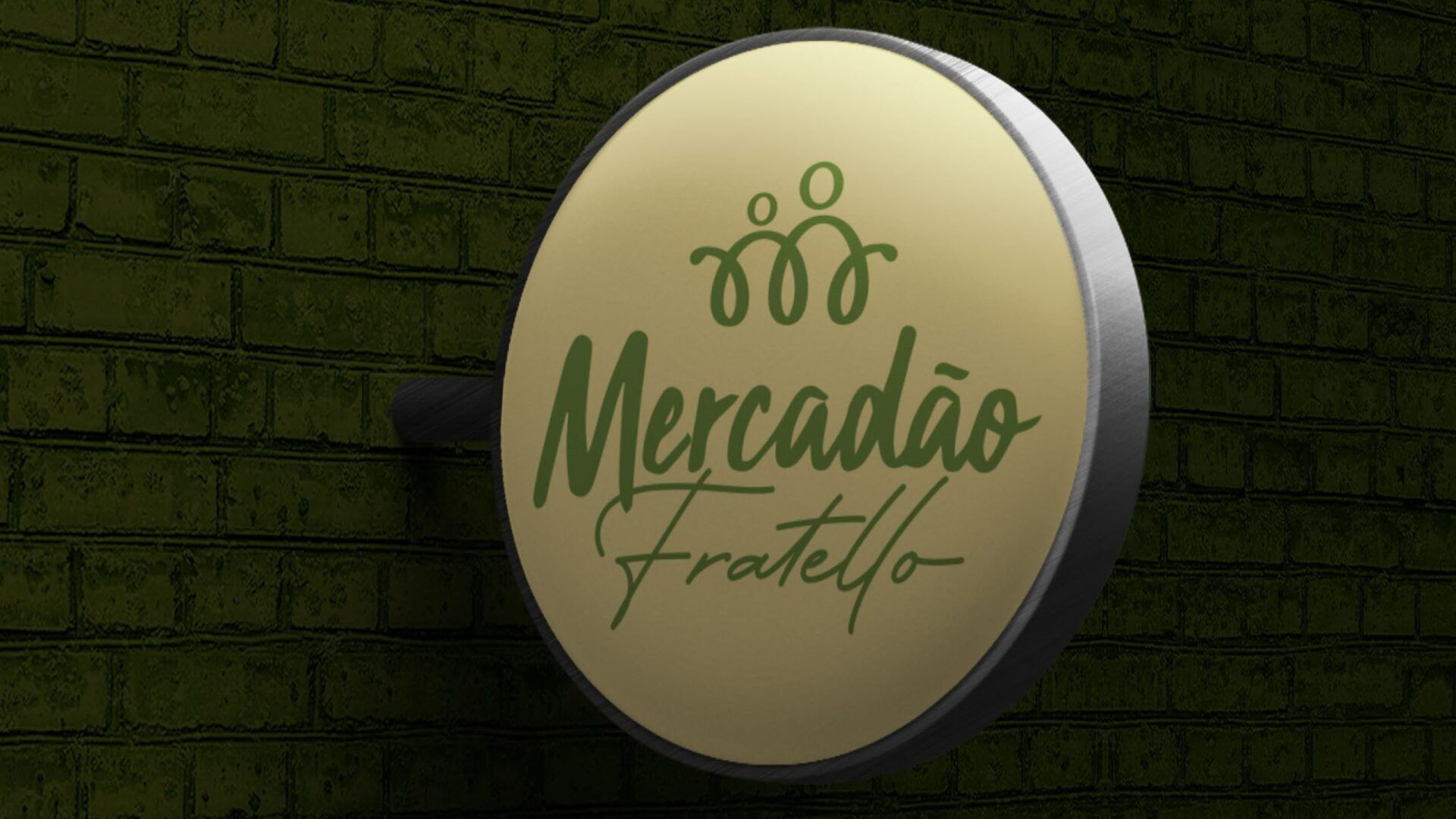 Uma placa na parede de tijolos que diz mercado irmão