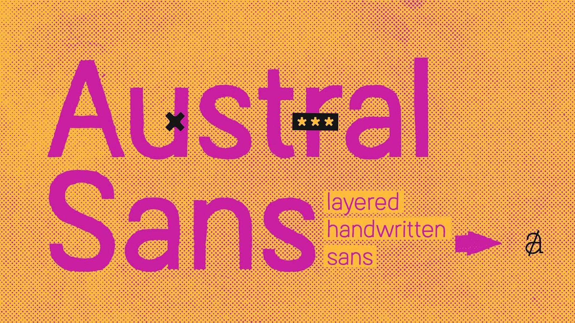 A palavra austral está escrita em roxo sobre fundo amarelo.