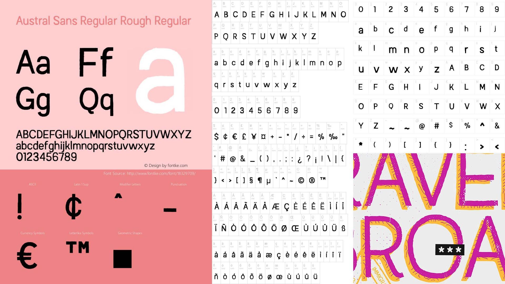 Uma colagem de diferentes fontes, incluindo austral sans regular rough regular