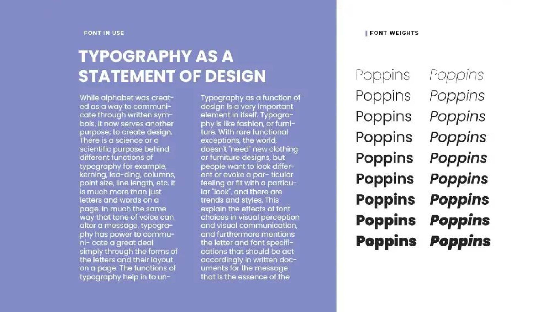 Um gráfico que discute tipografia, apresentando um título e texto em um fundo lilás e exemplos de fontes em preto e branco.