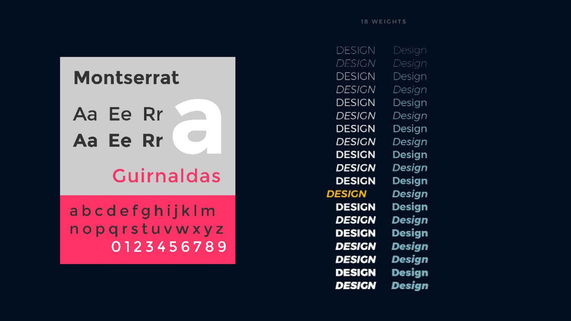 Exemplo de fonte: Montserrat, exibindo letras maiúsculas e minúsculas, números e a palavra