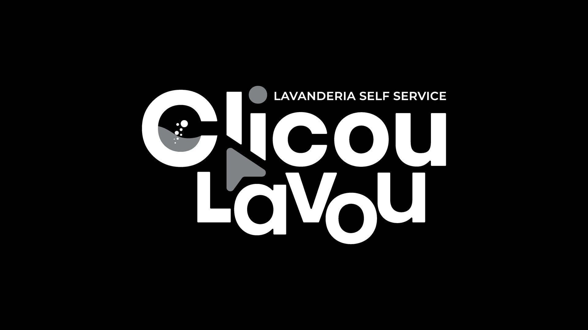 Logotipo da Clicou LaVou, uma lavanderia self-service, com texto estilizado e um cursor do mouse sobre a letra