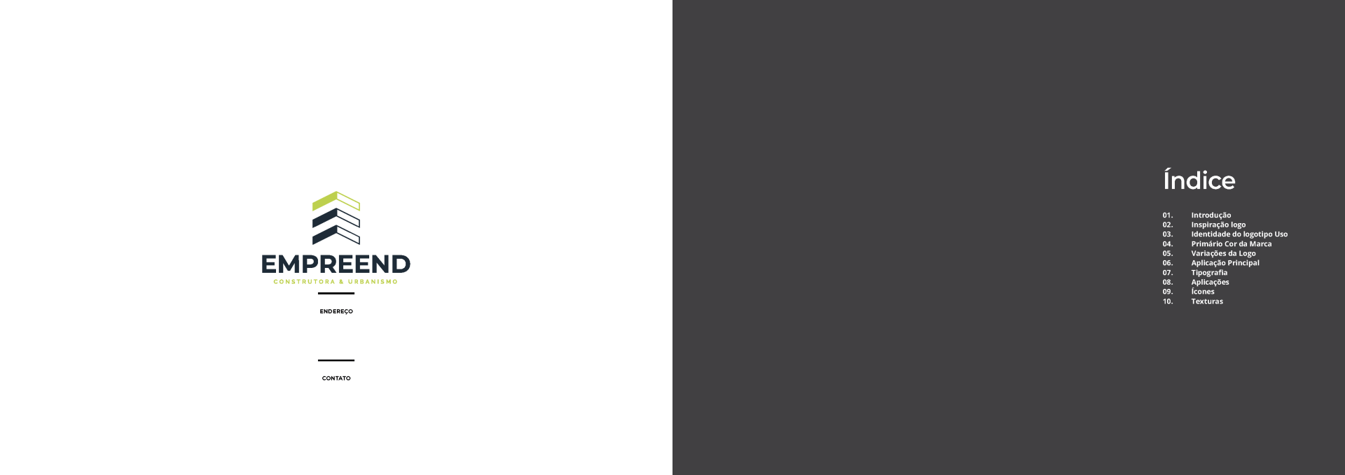 Design de duas páginas: Lado esquerdo, logotipo com a palavra 