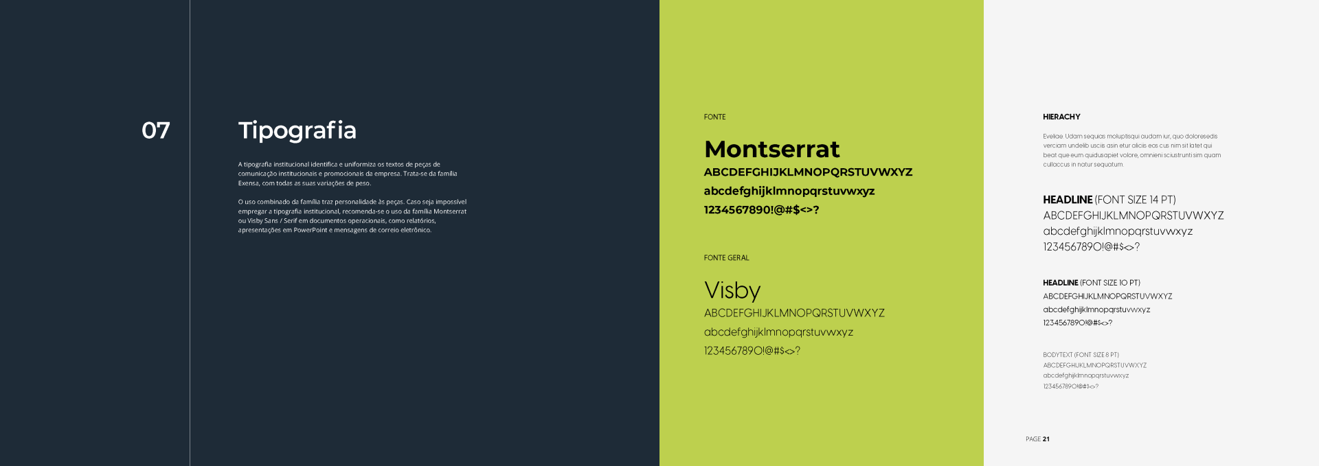 Um slide de apresentação com texto em três seções coloridas: azul-escuro, verde e branco. 