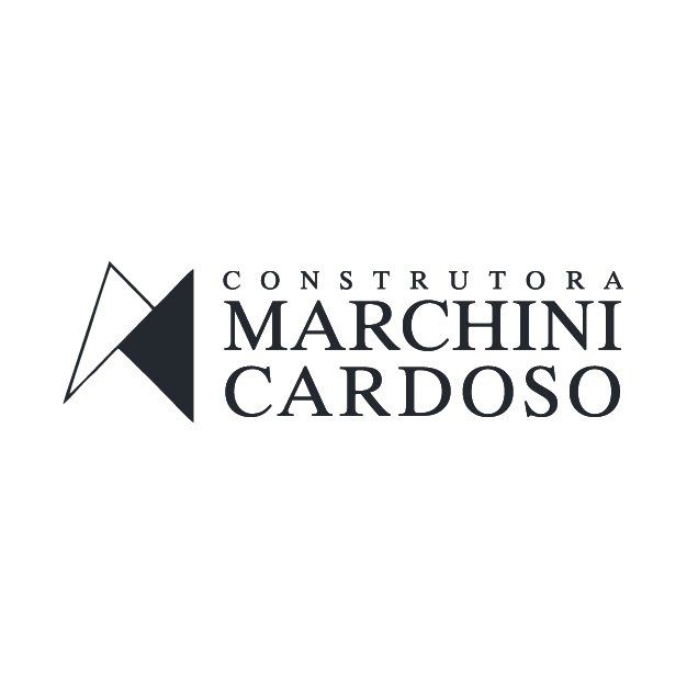 A black and white logo for construtora marchini cardoso